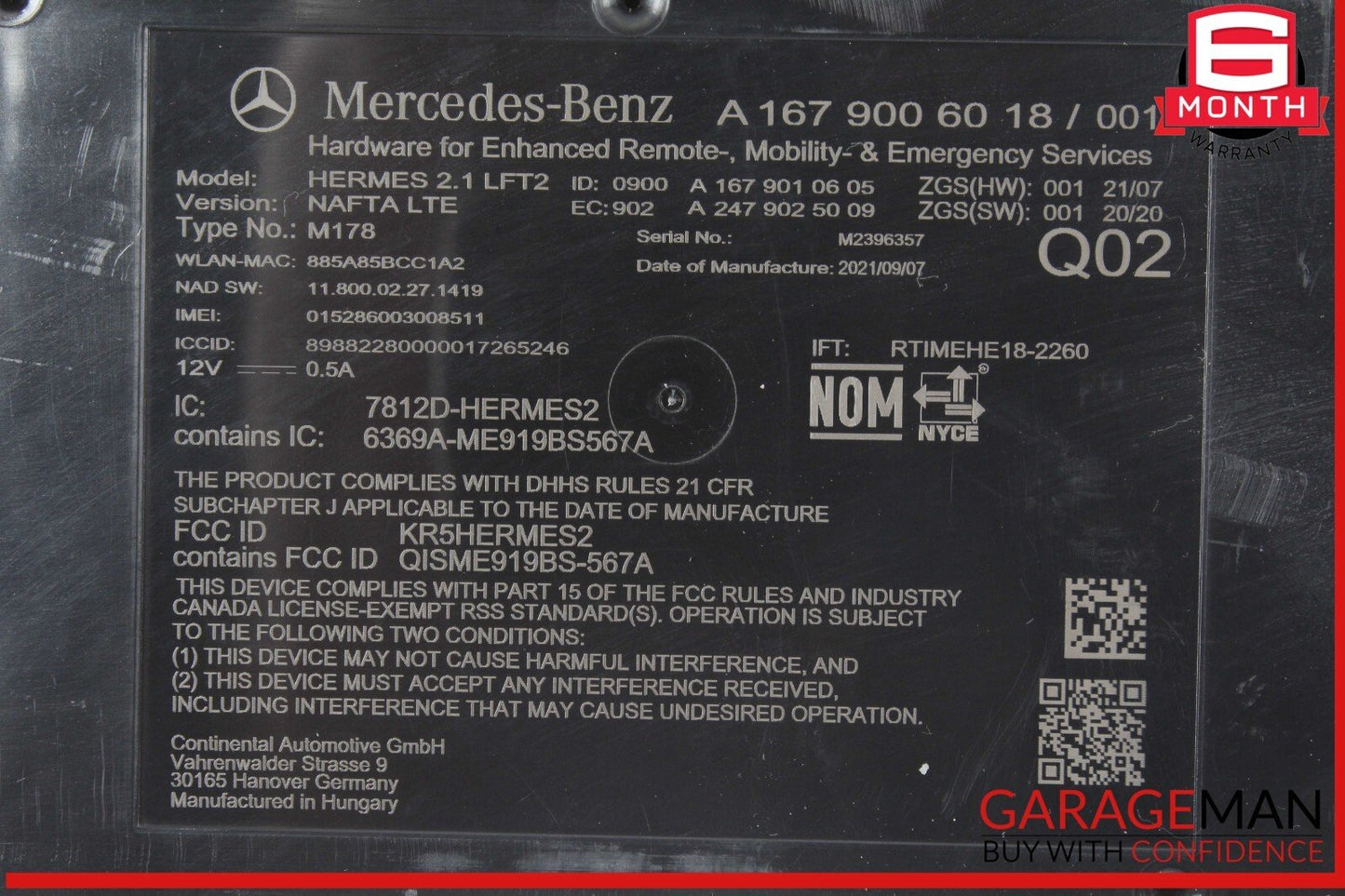 16-22 Mercedes X253 GLC43 AMG Telematics Communication Control Module Unit OEM