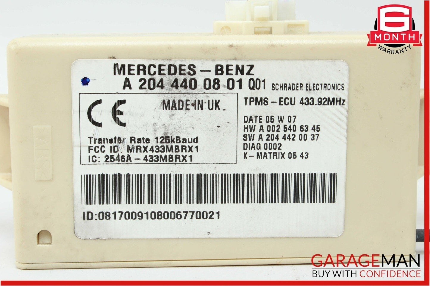 08-11 Mercedes W204 C300 Tire Pressure Monitoring System TPMS Receiver Module
