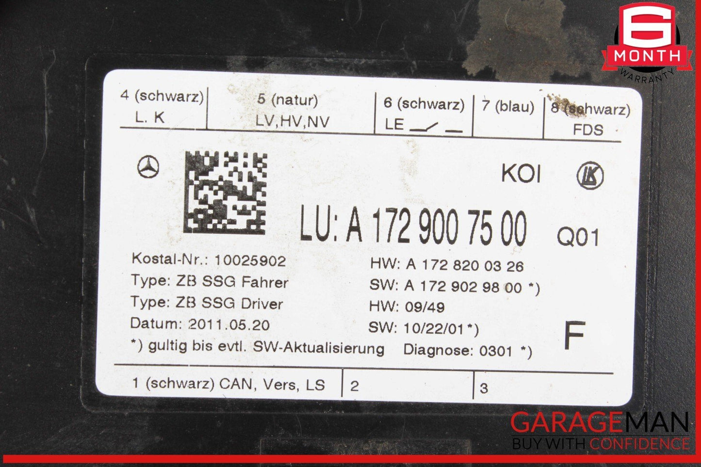 10-18 Mercedes W204 C250 Front Left Side Seat Control Module 1729007500 OEM