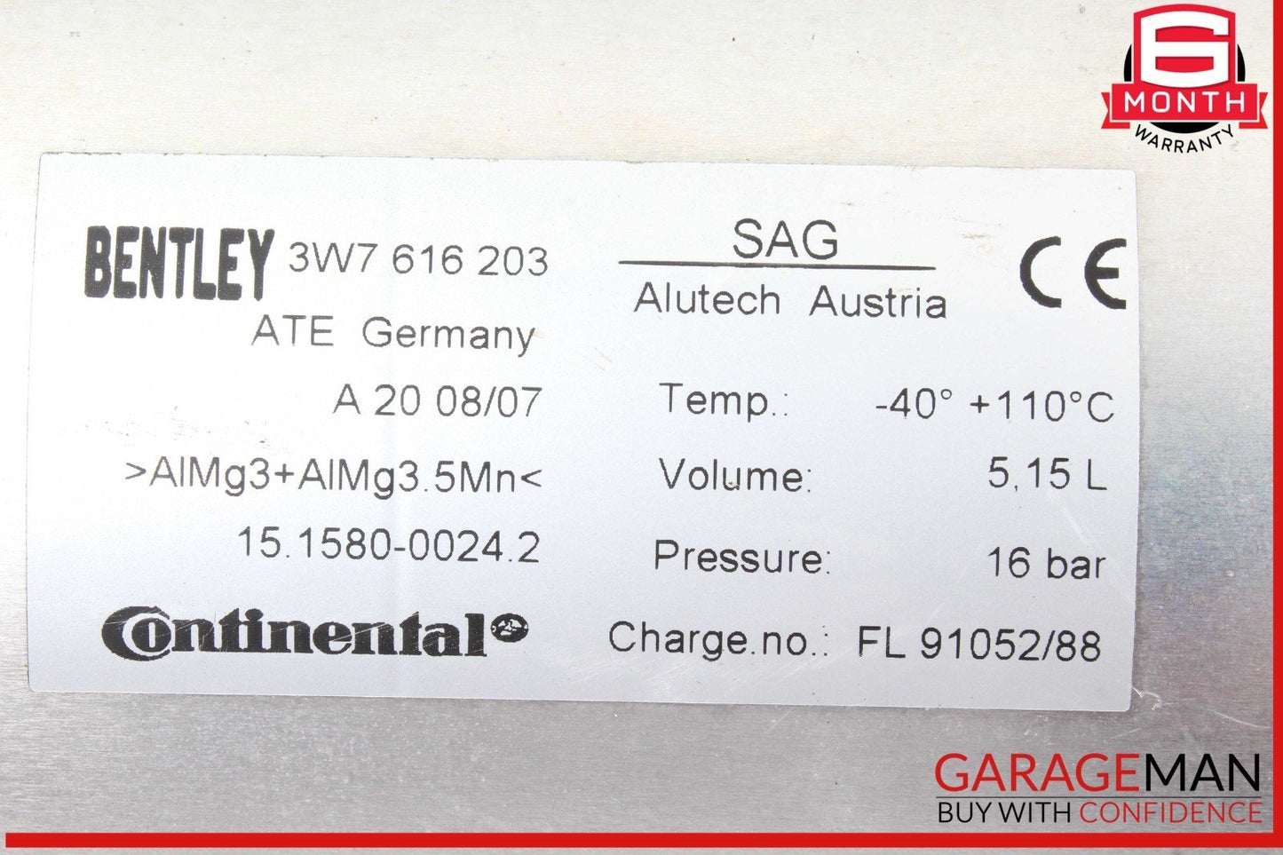 07-12 Bentley Continental GTC Air Ride Suspension Reservoir Tank 3W7616203 OEM