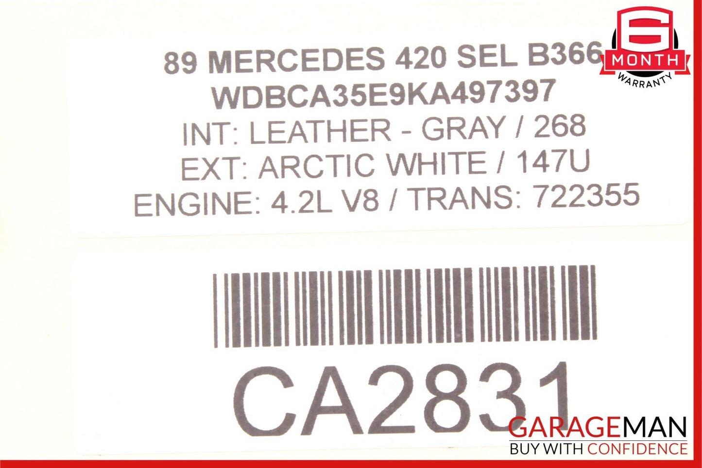 86-91 Mercedes W126 420SEL Rear Left Side Vacuum Lock Actuator Element OEM