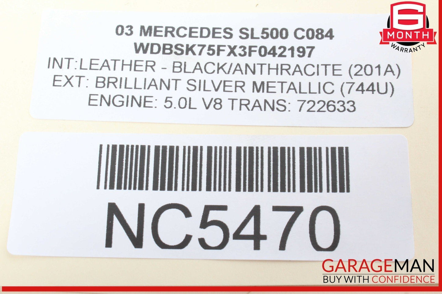 03-12 Mercedes R230 SL500 Convertible Trunk Frame Left Lock Cylinder OEM