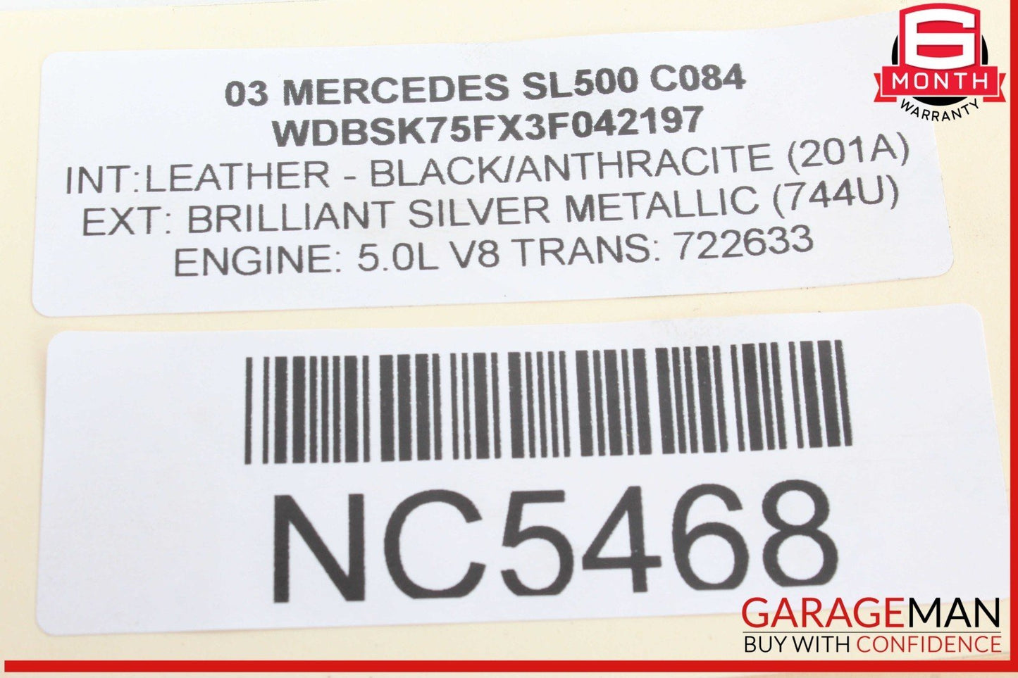 03-12 Mercedes R230 SL500 Convertible Right Roof Main Top Drive Lift Cylinder