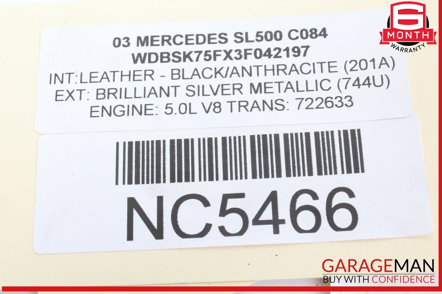 03-12 Mercedes R230 SL500 SL55 Convertible Top Left Load Assist Cylinder OEM
