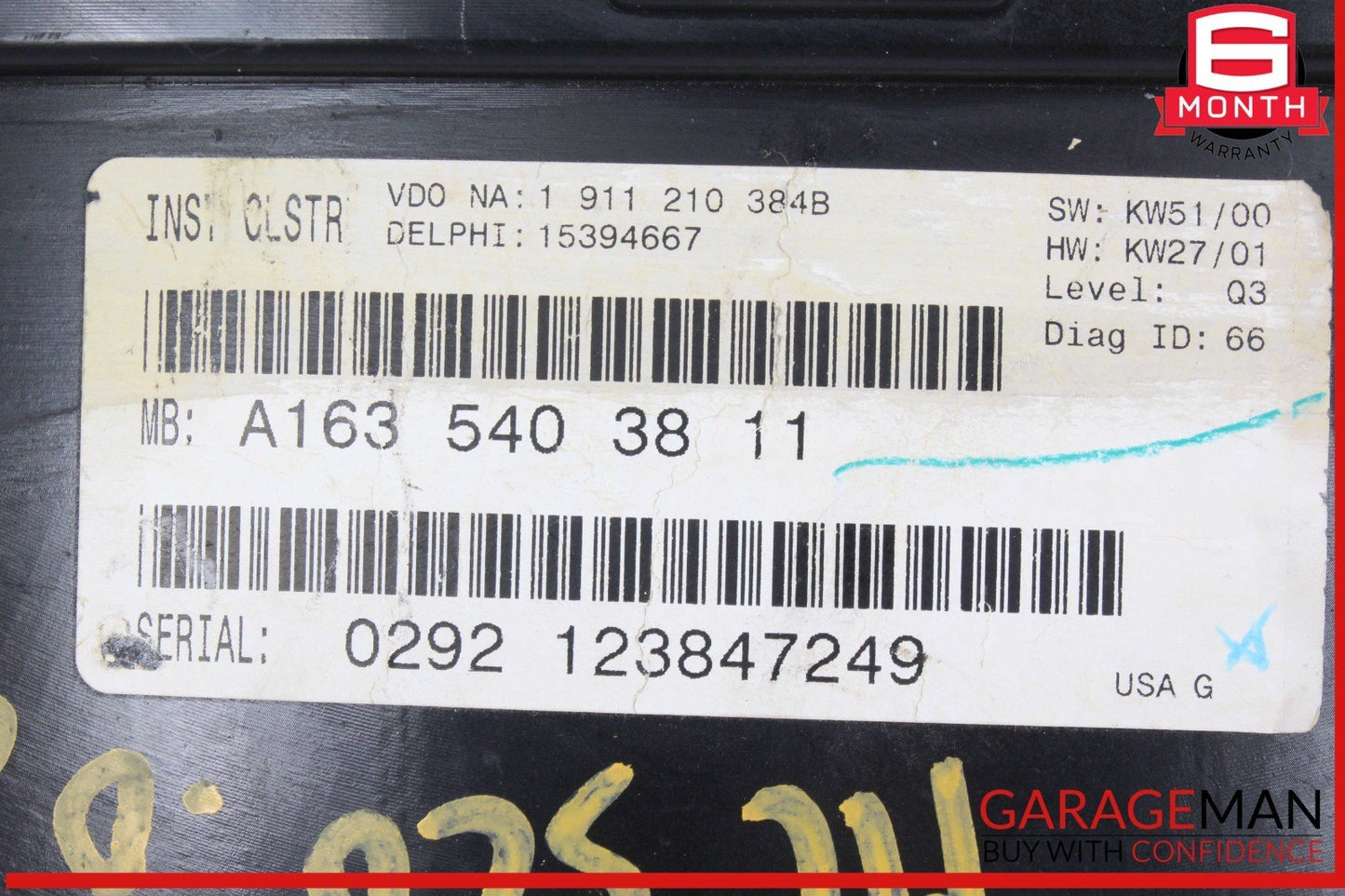 02-05 Mercedes W163 ML320 ML350 Instrument Cluster Speedometer OEM