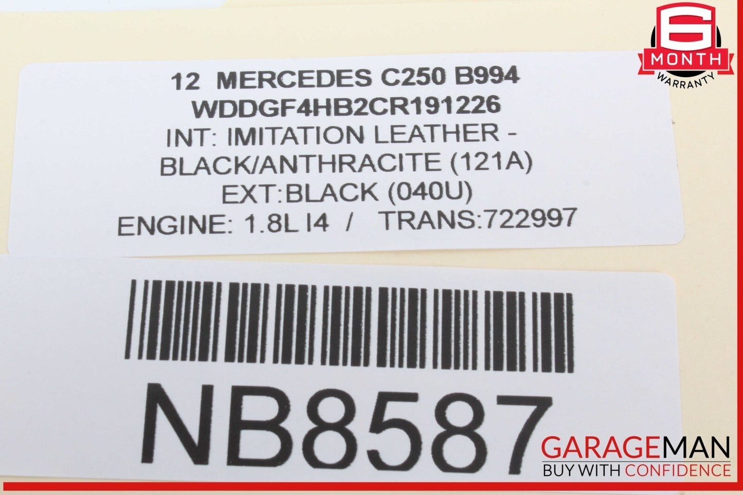 08-21 Mercedes W204 C250 GLK350 Rear Overhead Dome Light 2048204901 OEM