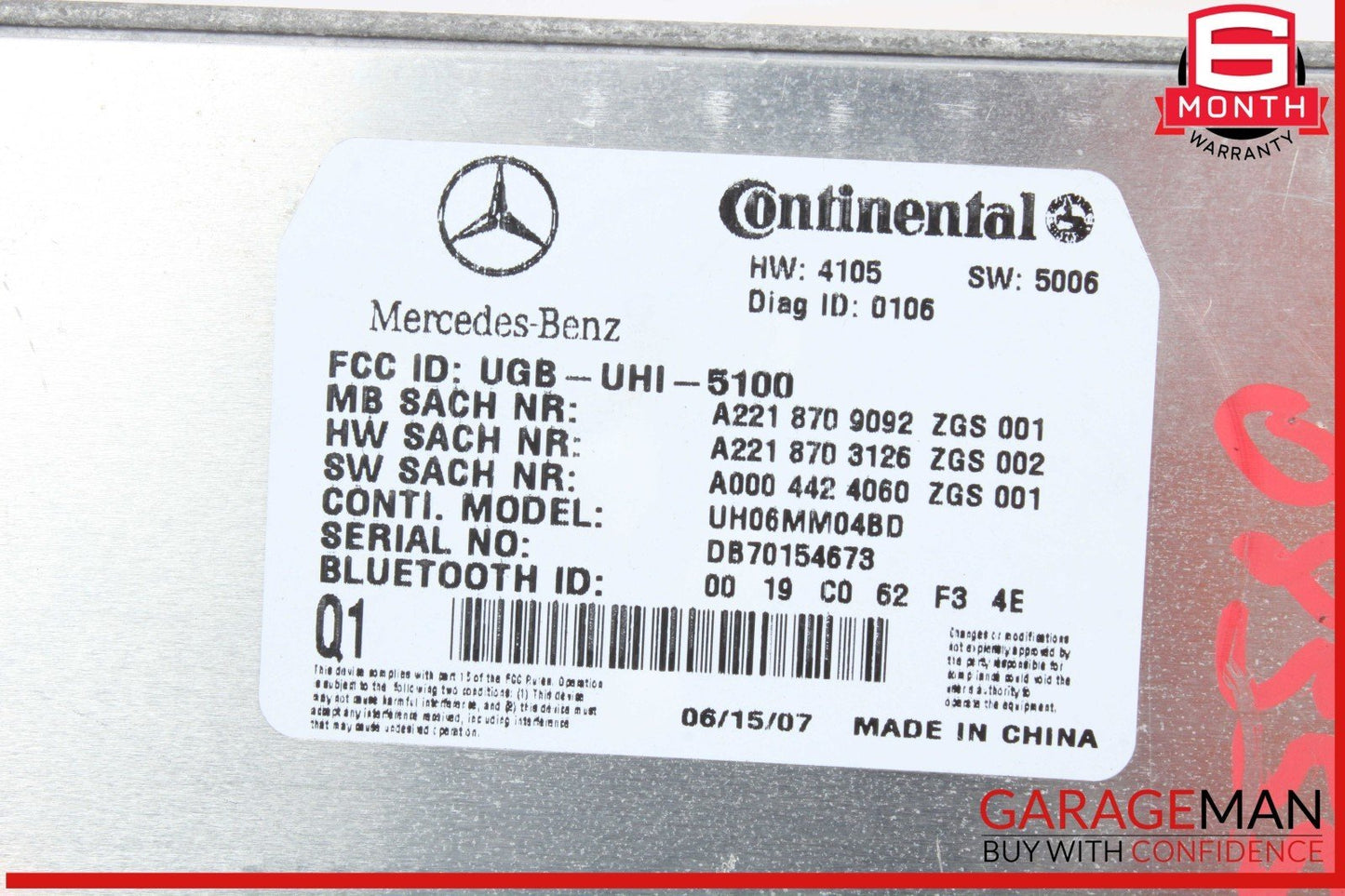 07-10 Mercedes-Benz S550 W221 Bluetooth Communication Module 2218709092 OEM