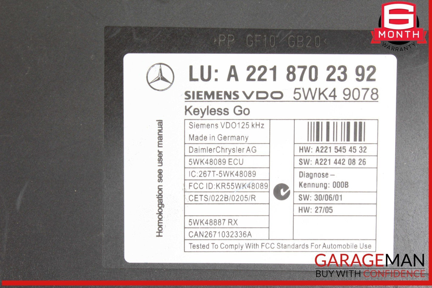 07-10 Mercedes W221 S550 S600 Keyless Go Control Module Unit 2218707392 OEM