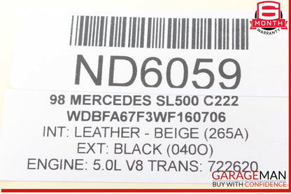 90-02 Mercedes R129 SL500 SL320 Convertible Top Right Hydraulic Valve Block OEM