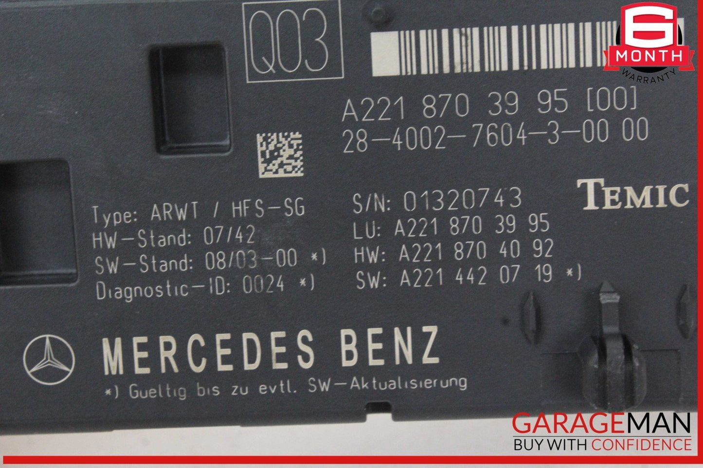 07-14 Mercedes W221 S550 Trunk Release Remote Open Close Module 2218703995 OEM