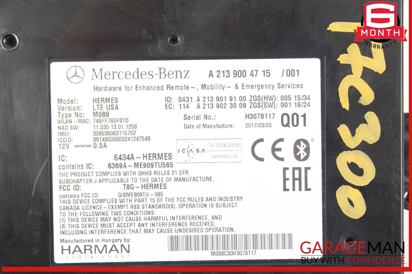12-23 Mercedes W205 C300 GLC300 Communication Computer Control Module Unit OEM