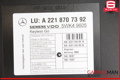 07-10 Mercedes W221 S550 S600 Keyless Go Control Module Unit 2218707392 OEM