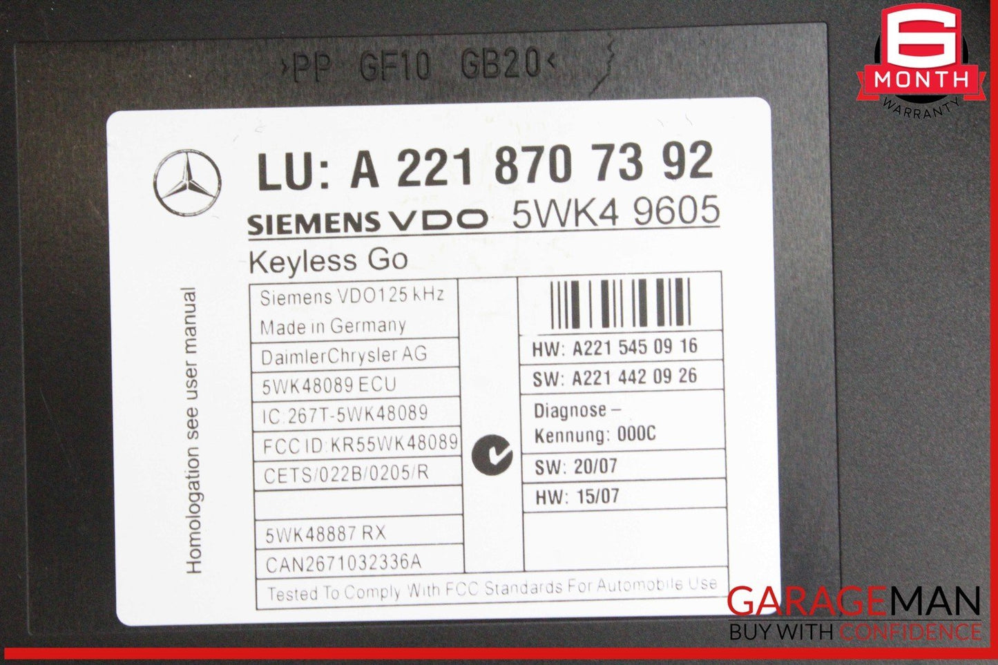 07-10 Mercedes W221 S550 S600 Keyless Go Control Module Unit 2218707392 OEM