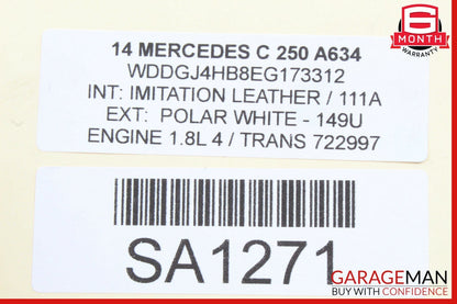 08-17 Mercedes W204 C250 E350 GLK350 Rear Overhead Dome Light Lamp Gray OEM