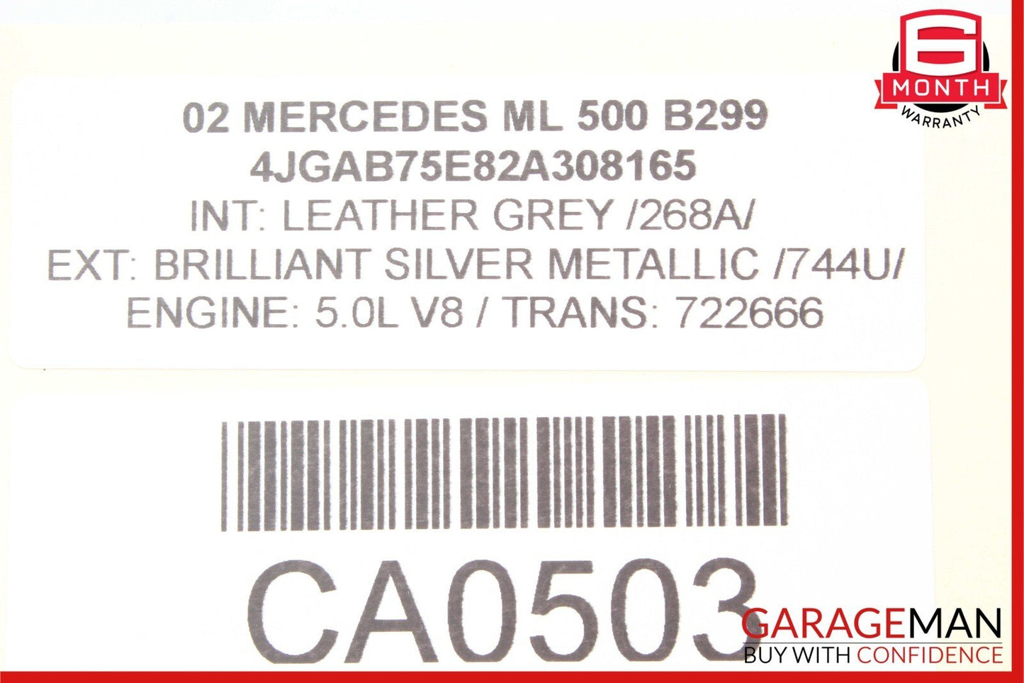 98-05 Mercedes W163 ML500 ML320 Rear Left Side Door Window Regulator Motor Unit