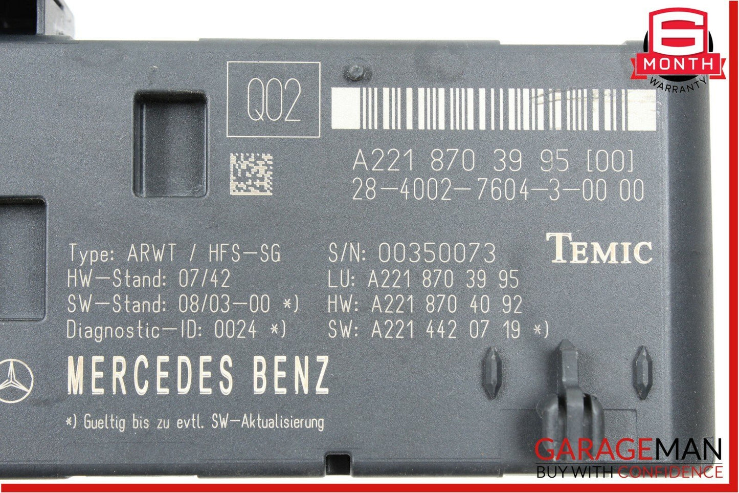07-13 Mercedes W221 S550 CL63 AMG Trunk Open Close Release Remote Control Module