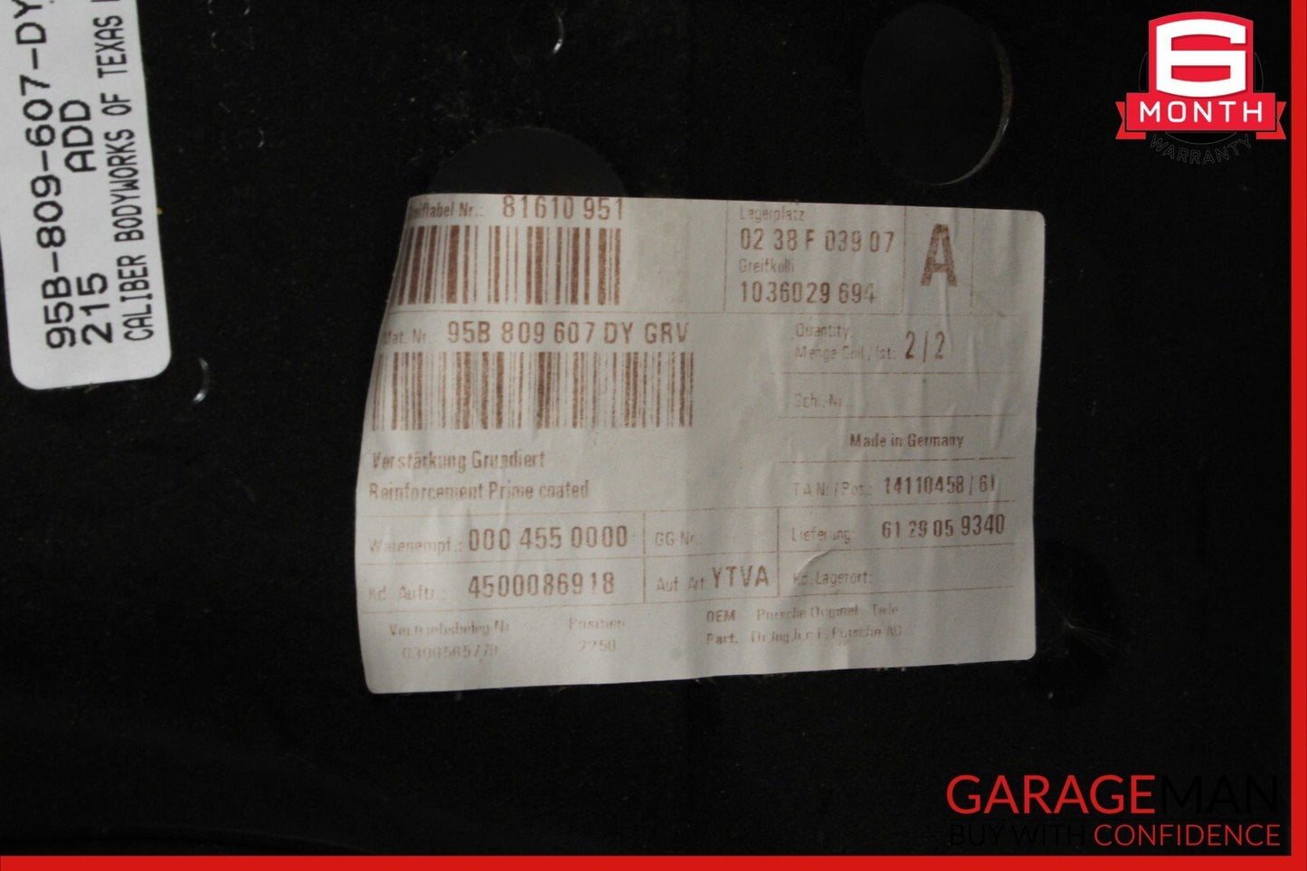 15-22 Porsche Macan Left Driver Side Center Inner B-Pillar Reinforcement OEM