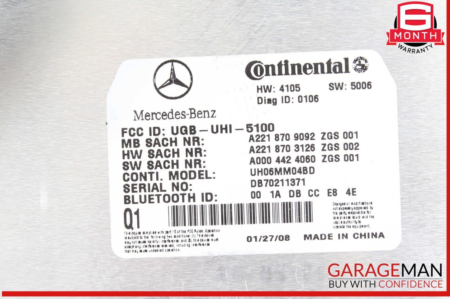 07-13 Mercedes W221 S550 CL550 Bluetooth Communication Controller Module OEM