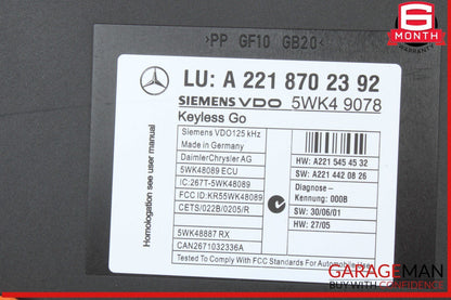 07-10 Mercedes W221 S550 S400 Keyless Go Control Module Unit 2218702392 OEM
