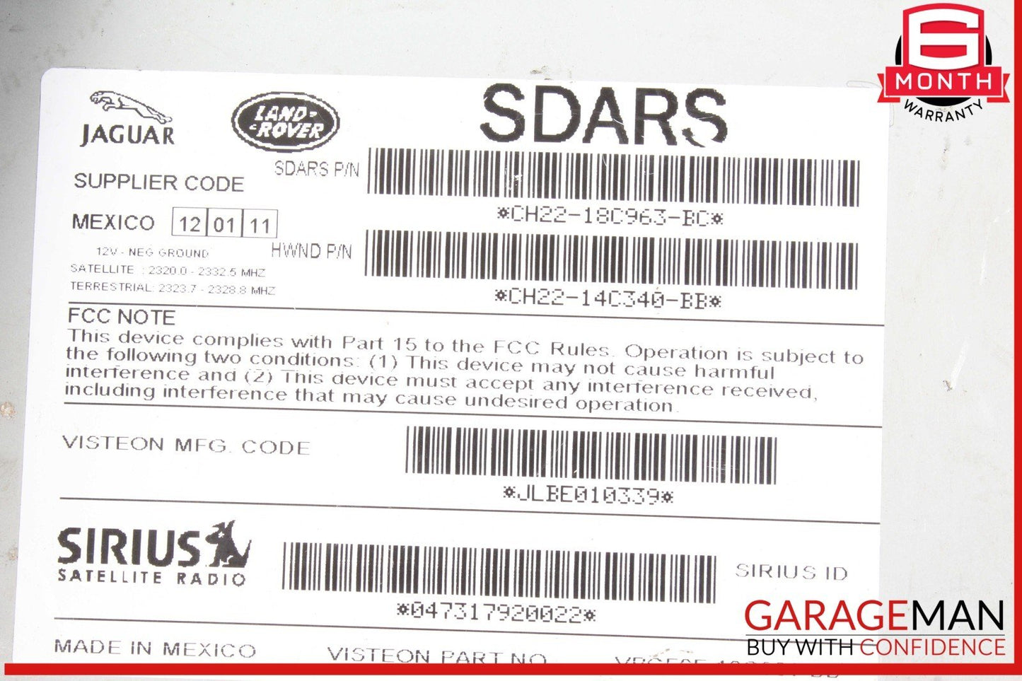 10-15 Jaguar XJ Sirius Satellite Radio Receiver Control Module Unit OEM