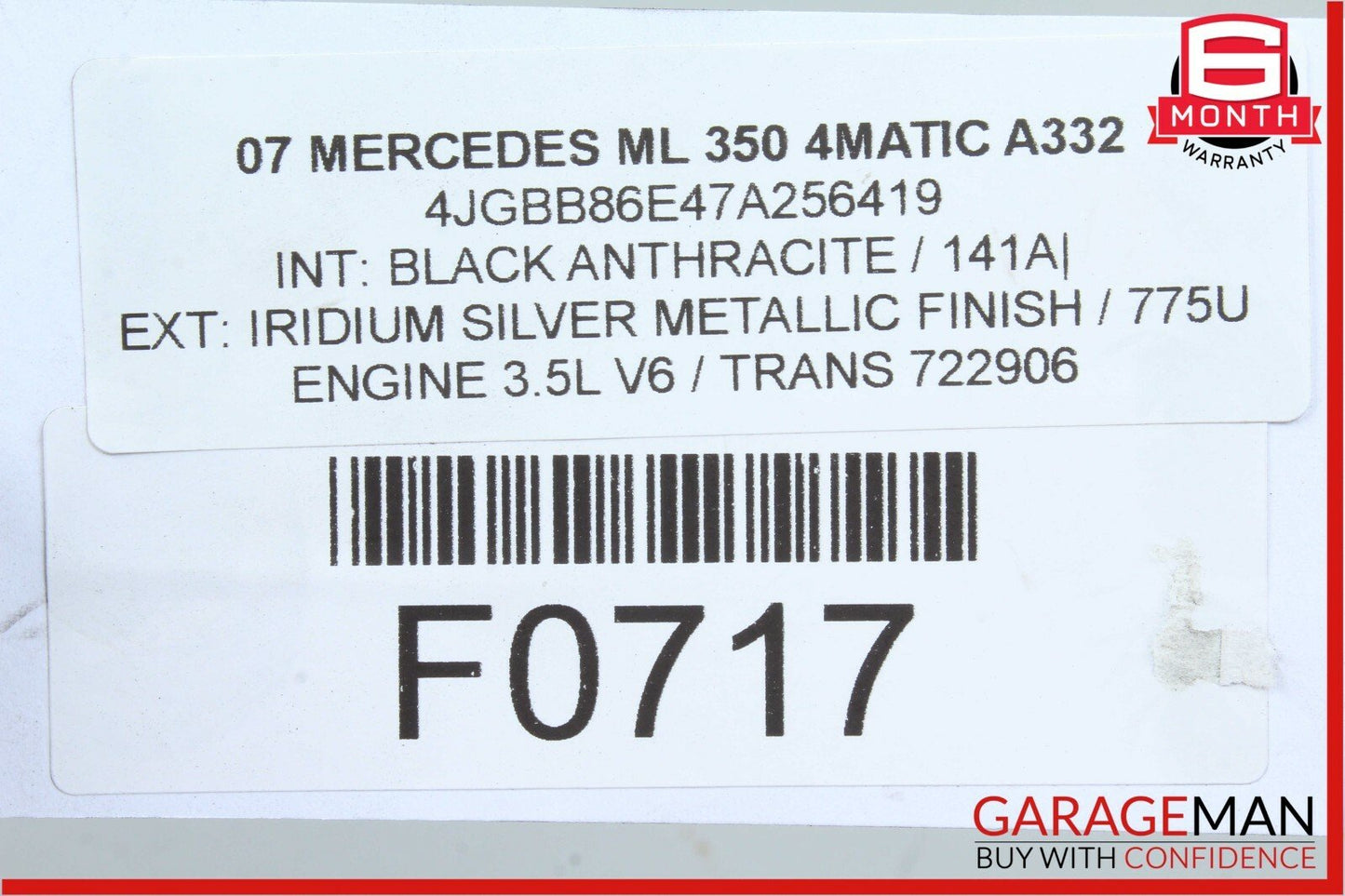 06-11 Mercedes W164 ML350 Rear Right Bumper Reinforcement Bracket OEM