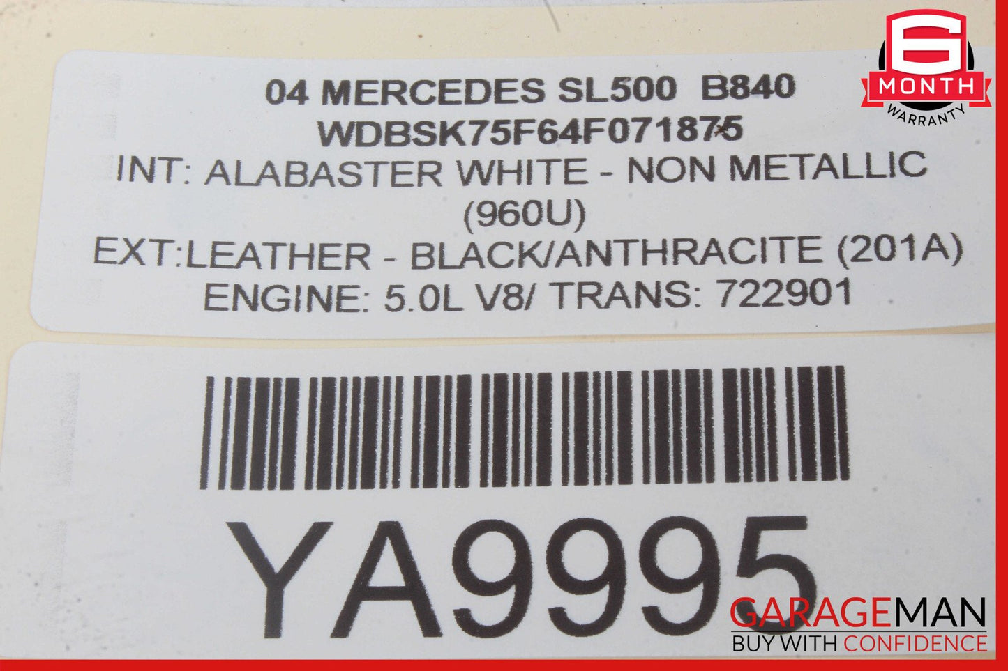 03-06 Mercedes R230 SL500 SL55 AMG Right Side Exterior Door Handle White OEM