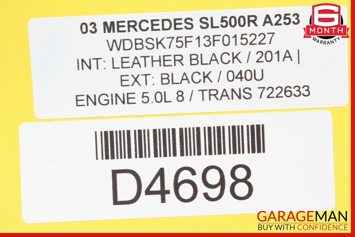 03-11 Mercedes R230 SL500 Rear Right Convertible Roof Load Assist Cylinder OEM