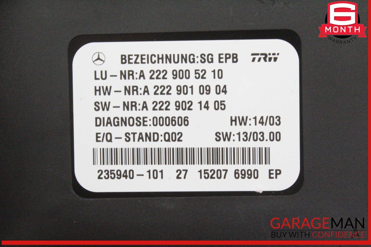 14-17 Mercedes W222 S550 Electronic Parking Brake Control Module Unit OEM