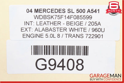 03-08 Mercedes R230 SL500 Right ESP Off Console Blank Filler Controller Switch