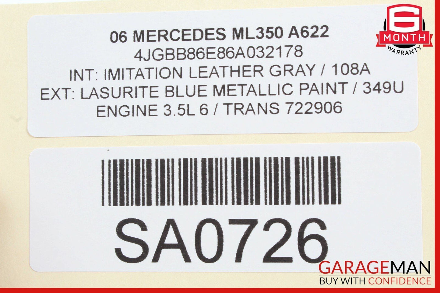 06-11 Mercedes W164 ML350 Rear Right Side Lower Bottom Seat Cushion Gray OEM
