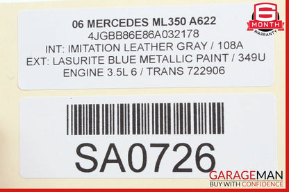 06-11 Mercedes W164 ML350 Rear Right Side Lower Bottom Seat Cushion Gray OEM