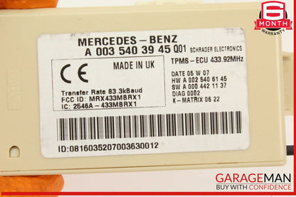 05-11 Mercedes R171 SLK280 Tire Pressure Monitor System TPMS Control Module OEM