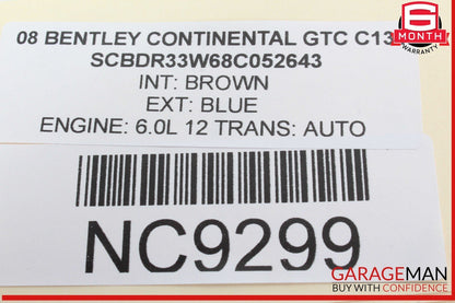 07-12 Bentley Continental GTC Air Ride Suspension Reservoir Tank 3W7616203 OEM