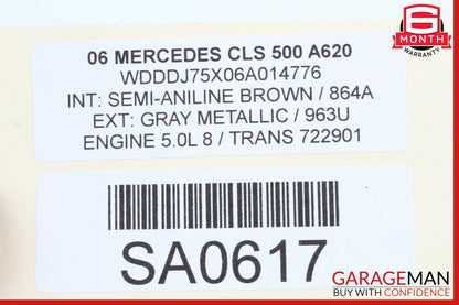 06-11 Mercedes W219 CLS500 Rear Right Lower Bottom Seat Cushion Cover Brown