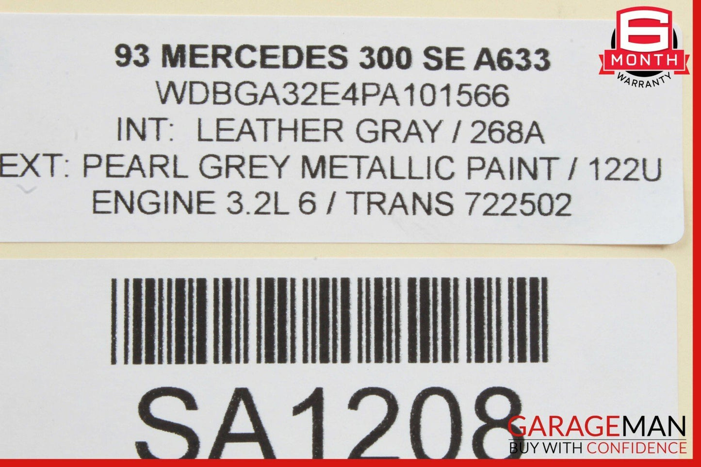 92-93 Mercedes W140 300SE Front Left or Right Seat Headrest Gray OEM