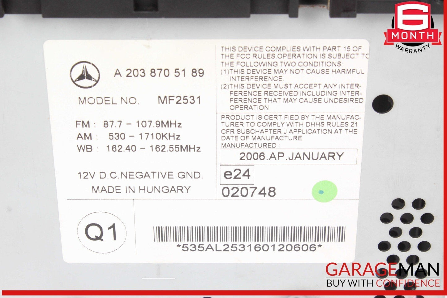 05-07 Mercedes W203 C230 Sport Radio Stereo Audio CD Player Head Unit AM FM OEM