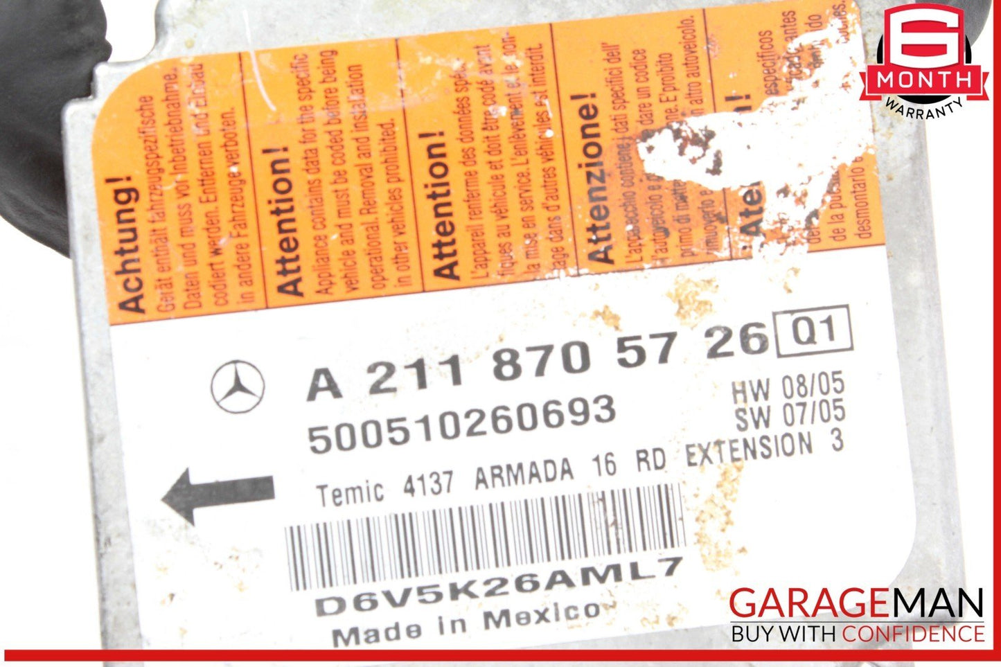 03-11 Mercedes W219 CLS500 Airbag Air Bag SRS Control Module 2118705726 OEM