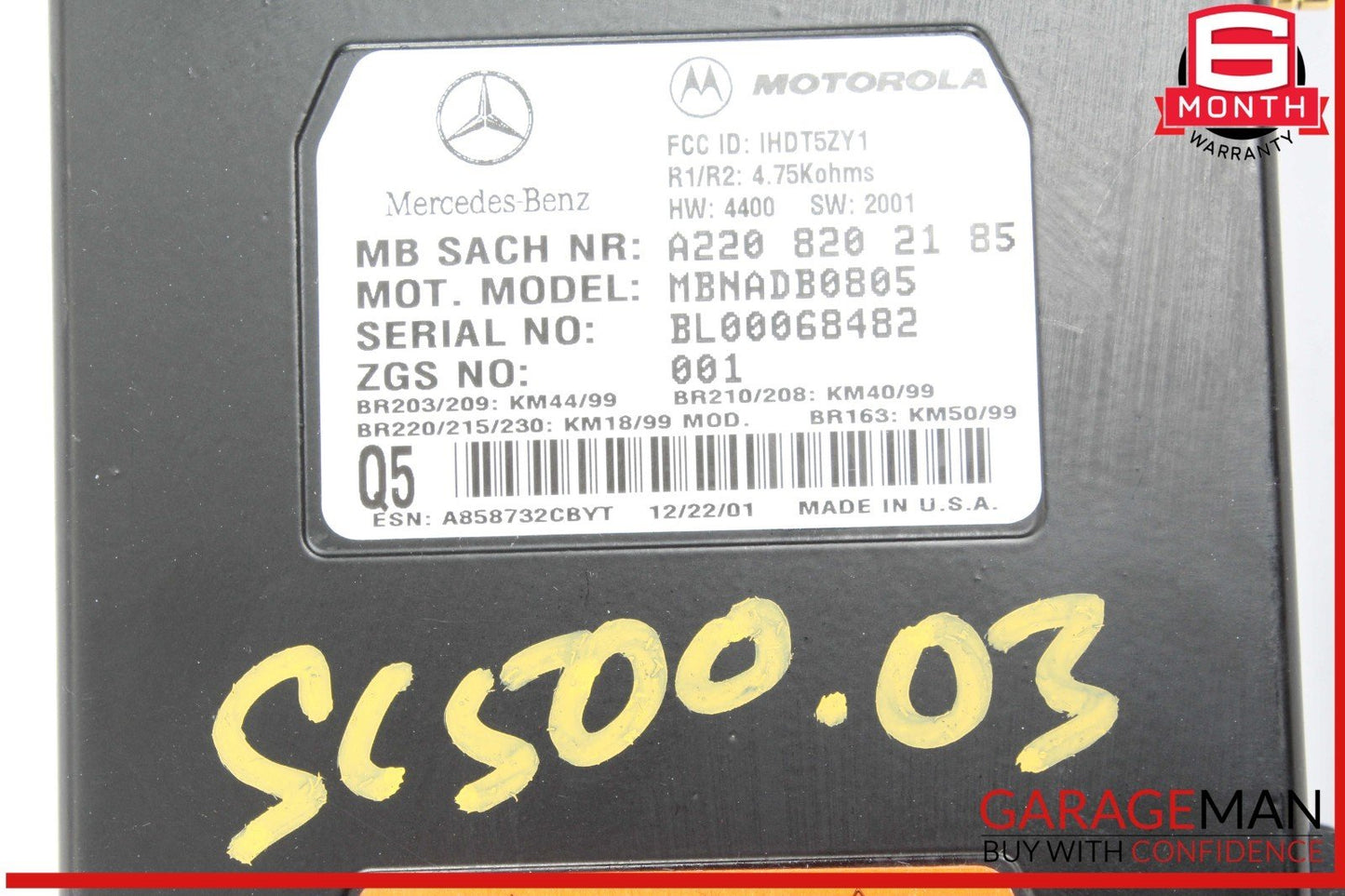 00-06 Mercedes R230 SL500 Voice Command Control Module 2208202185 OEM