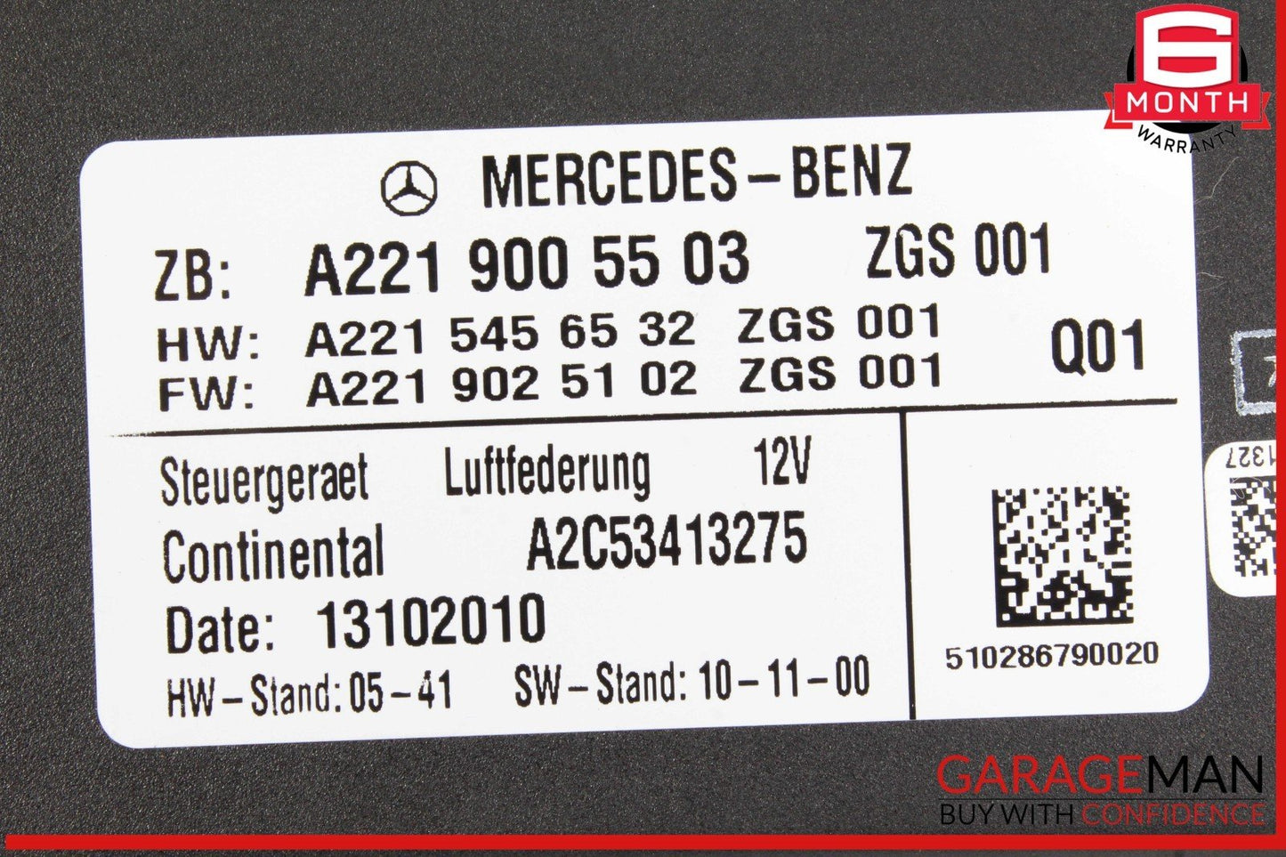 07-14 Mercedes W221 S400 Hybrid Airmatic Air Suspension Control Module OEM
