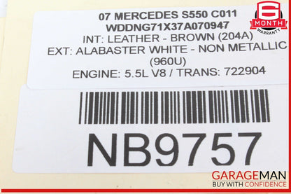 07-13 Mercedes W221 S550 CL550 Rear Trunk Lid Latch Lock Actuator 2217500085 OEM