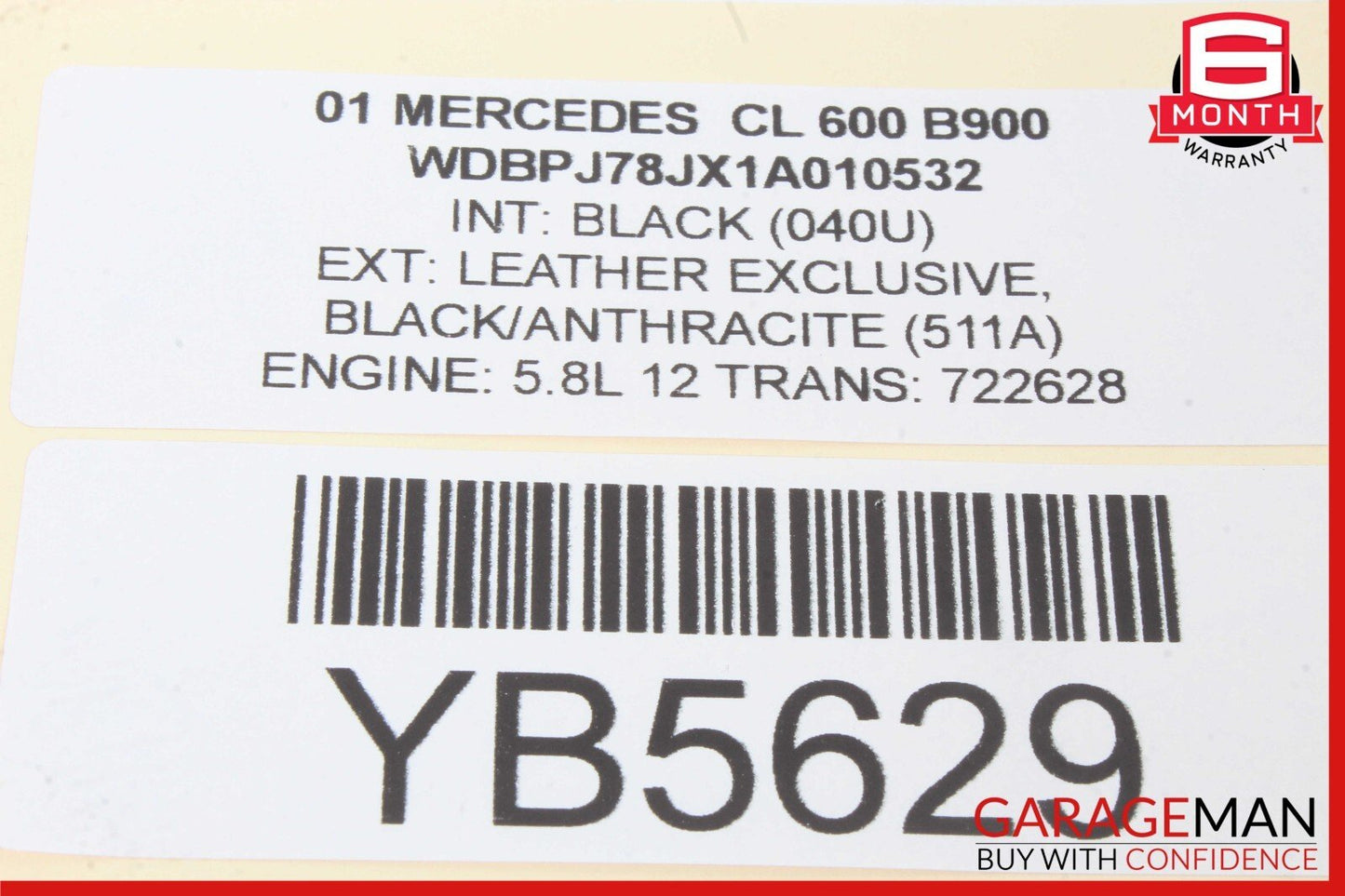 00-06 Mercedes W215 CL600 Passenger Bag Coupe A2158600905