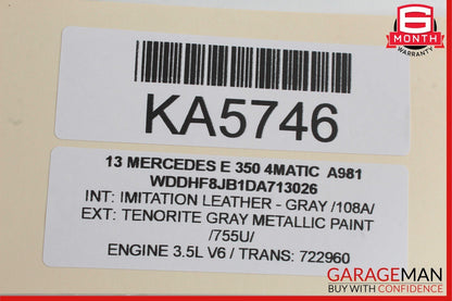 08-17 Mercedes W212 E350 4Matic Rear Trunk Lid Lock Latch Cylinder OEM