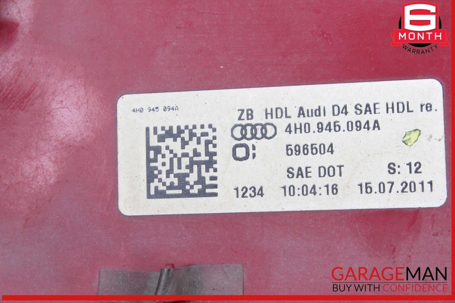 11-14 Audi A8 Quattro Rear Right Passenger Side Inner Taillight Light Lamp OEM
