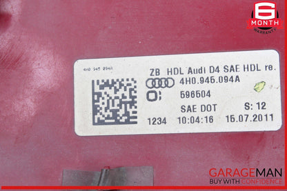 11-14 Audi A8 Quattro Rear Right Passenger Side Inner Taillight Light Lamp OEM