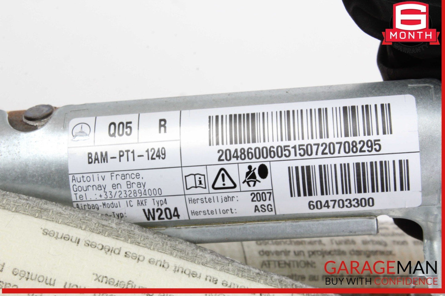 08-14 Mercedes W204 C300 C250 Right Side Roof Curtain Airbag Air Bag OEM