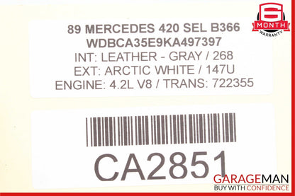 86-91 Mercedes W126 420SEL 300SEL Rear Right Side Exterior Door Handle OEM