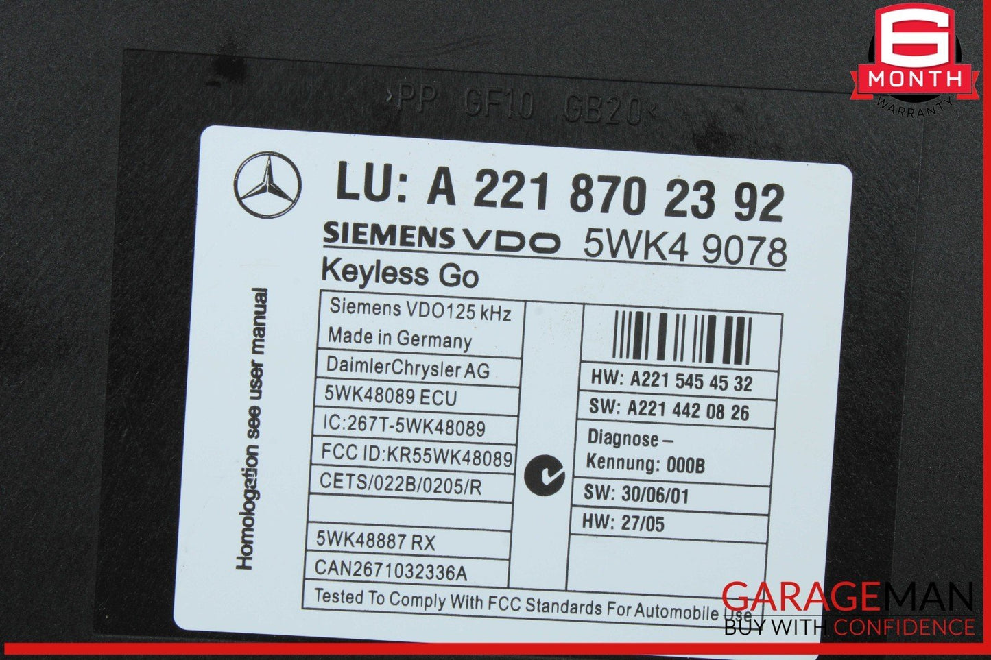 07-10 Mercedes W221 S550 S600 Keyless Go Control Module Unit 2218707392 OEM