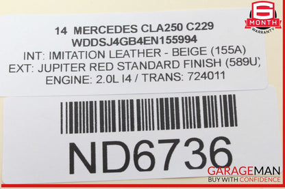 14-18 Mercedes W117 CLA250 CLA45 Rear Trunk Lid Lock Latch Actuator Mechanism