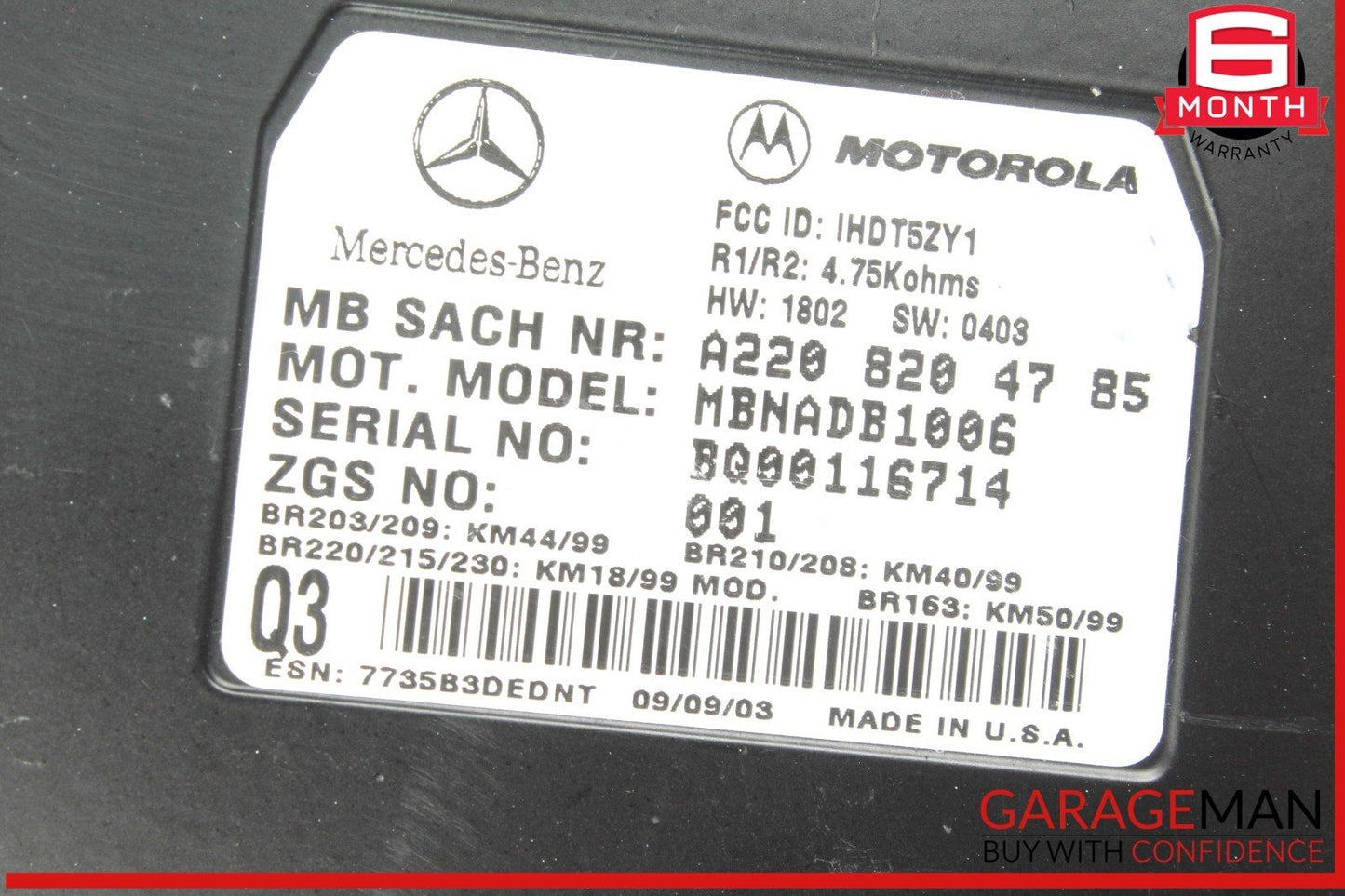 00-06 Mercedes R230 SL500 Voice Command Control Module 2038204085 OEM