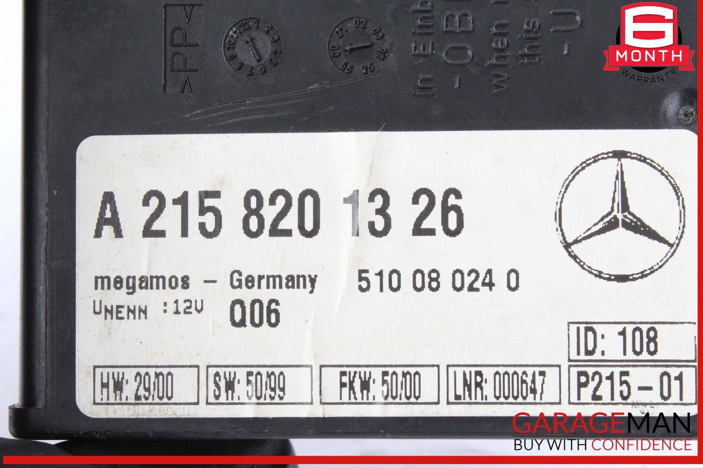 00-02 Mercedes W215 CL55 AMG Tow Alarm Control Module Unit 2158201326 OEM